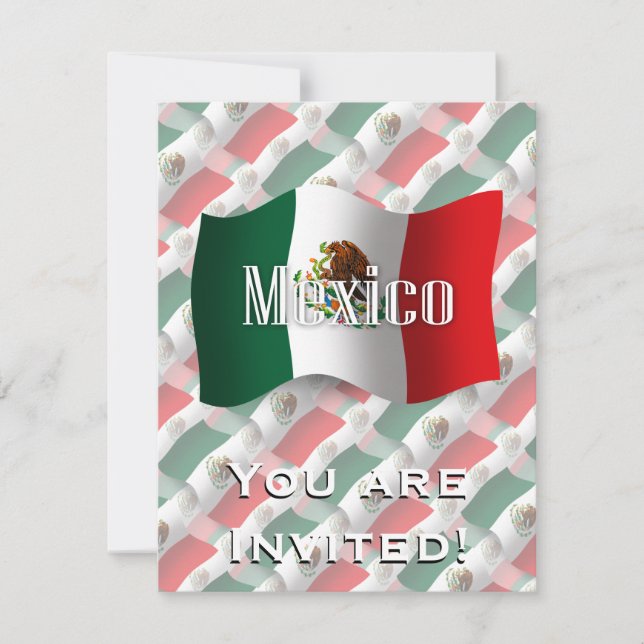 Wellenartig bewegende Flagge Mexikos Einladung (Vorderseite)