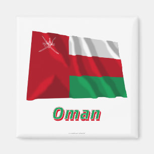 Wellenartig bewegende Flagge Omans mit Namen Magnet