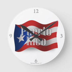 Wellenartig bewegende Flagge Puertos Rico Runde Wanduhr