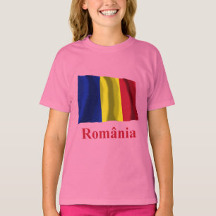 Wellenartig bewegende Flagge Rumäniens mit Namen T-Shirt