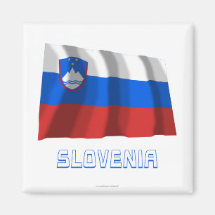 Wellenartig bewegende Flagge Sloweniens mit Namen Magnet