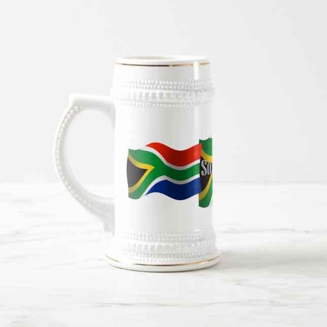 Wellenartig bewegende Flagge Südafrikas Bierglas (Links)