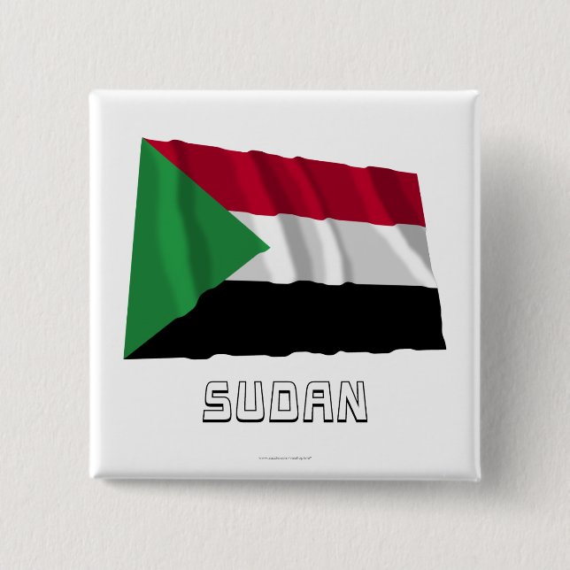 Wellenartig bewegende Flagge Sudans mit Namen Button (Vorderseite)