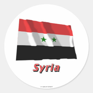 Wellenartig bewegende Flagge Syriens mit Namen Runder Aufkleber