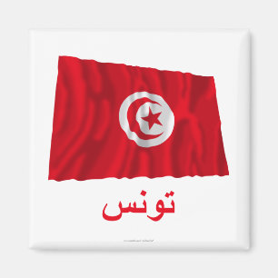 Wellenartig bewegende Flagge Tunesiens mit Namen Magnet