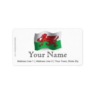 Wellenartig bewegende Flagge Wales Adressaufkleber