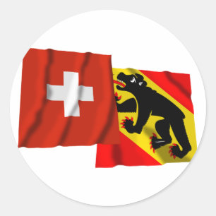 Wellenartig bewegende Flaggen der Schweiz u. Berns Runder Aufkleber