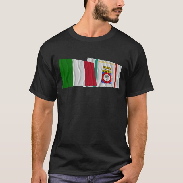 Wellenartig bewegende Flaggen Italiens und Puglia T-Shirt (Vorderseite)