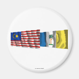 Wellenartig bewegende Flaggen Malaysias u. Penangs Magnet