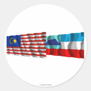 Wellenartig bewegende Flaggen Malaysias u. Sabahs Runder Aufkleber