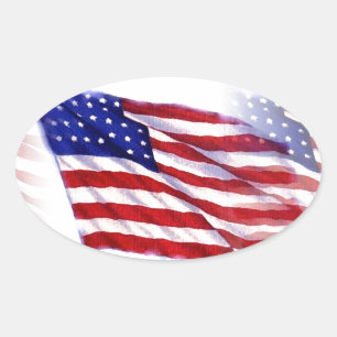 Wellenartig bewegende US-Flagge Ovaler Aufkleber
