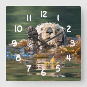 Wellenartig bewegender Seeotter Quadratische Wanduhr