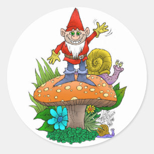Wellenartig bewegendes Gnome.jpg Runder Aufkleber