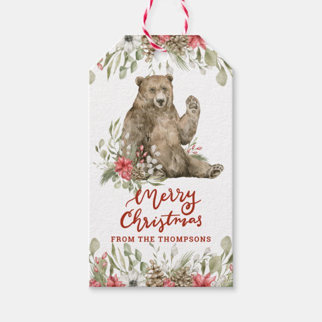 Wellenbär mit Blume | Frohe Weihnachten Geschenkanhänger (Vorderseite)