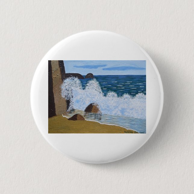 Wellenbrecher am Strand Button (Vorderseite)