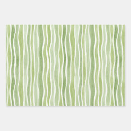 Wellenförmige Limettengrüne Creme Streifen Geschenkpapier Set