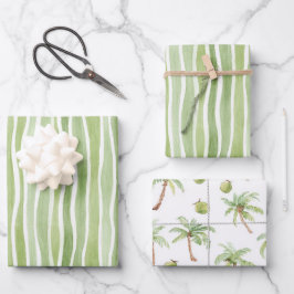 Wellenförmige Limettengrüne Creme Streifen Geschenkpapier Set