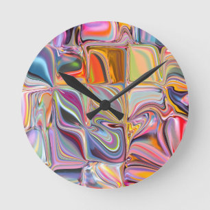 Wellenförmige Quadrate der Zeit Runde Wanduhr