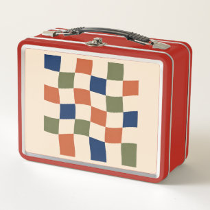 Wellenförmige Retro-Schachbrett-Multicolor-Lunchbo Metall Brotdose