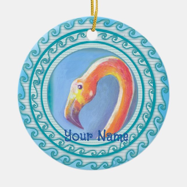 Wellenförmiger Flamingo  Keramik Ornament (Vorne)