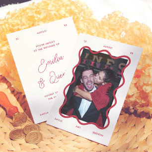 Wellenförmiger Rahmen Retro-Foto-Hochzeit Einladung