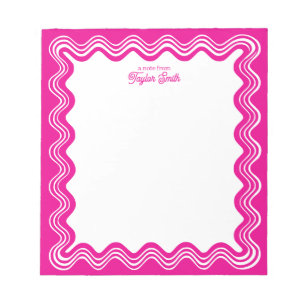 Wellenförmiger Rand Hot Pink und Weiß personalisie Notizblock