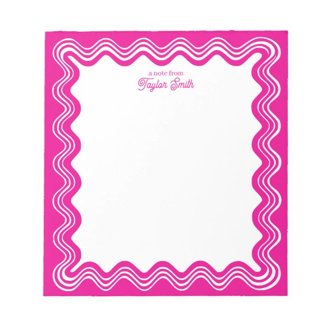 Wellenförmiger Rand Hot Pink und Weiß personalisie Notizblock (Vorderseite)
