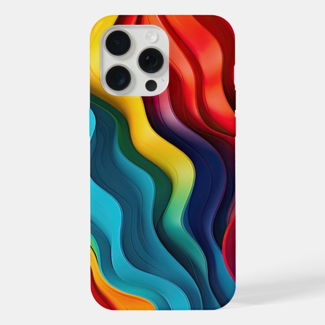 Wellenförmiger Regenbogenfarben Hintergrund iPhone 15 Pro Max Hülle (Rückseite)
