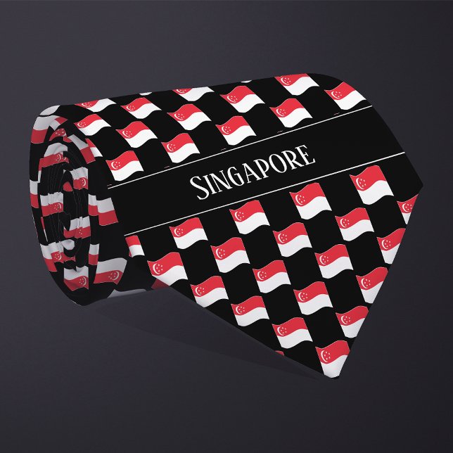 Wellenförmiges Singapur-Flaggenmuster  Krawatte (Von Creator hochgeladen)