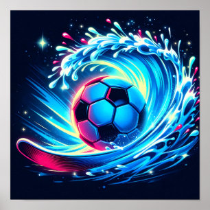 Wellenfußball Futuristischer Ozean Fußball Surfen Poster