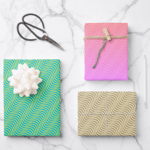 Wellenmuster in drei Farben Geschenkpapier Set