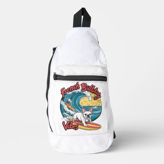 Wellenreiten beim französischen Bulldog Crossbody Bag (Vorderseite)