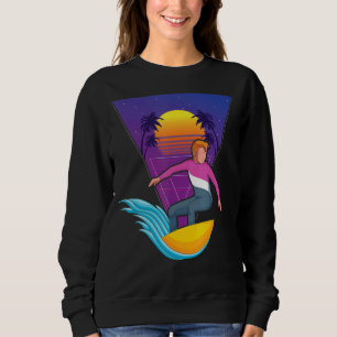 Wellenreiten tropischer Surfbrett Palmen Synthw Sweatshirt