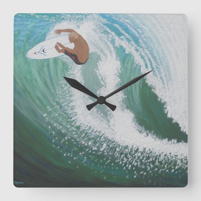 Wellenreiter Quadratische Wanduhr (Vorderseite)