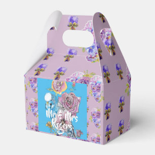 Wellensittich-Aquarell-Blumen-Lila-Hochzeitskuchen Geschenkschachtel