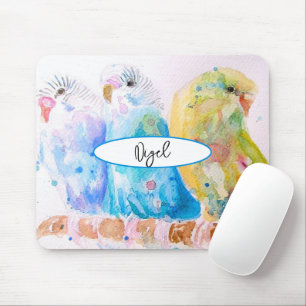 Wellensittich-Aquarellmalerei Vogel Vögel Whimsica Mousepad
