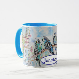 Wellensittich Wellensittiche Vogel Aquarellmalerei Tasse