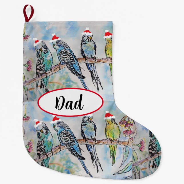 Wellensittich Wellensittiche Vogel Vögel Papa Weih Großer Weihnachtsstrumpf (Vorderseite)