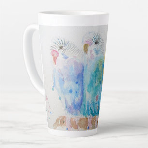 Wellensittiche Drei sitzen auf einem Ast Wasserfar Milchtasse
