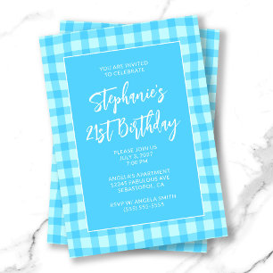 Wellige blaue Sommer-Gingham-Kühn 21. Geburtstag Einladung