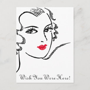 Wellige Haare und rote Lippen Postkarte