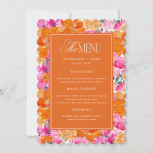 Wellige Kante Rosa und Orange Florales Hochzeitsme Einladung