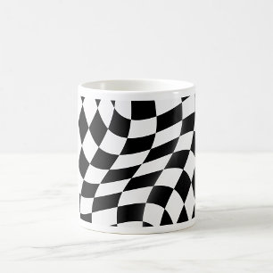 Wellige schwarze und weiße Schachbrett-Flagge Renn Kaffeetasse