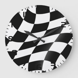 Wellige schwarze und weiße Schachbrettflagge Renne Große Wanduhr