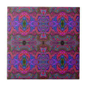 Welliges Blau und Regenbogen-Rot Trippy-Muster Fliese