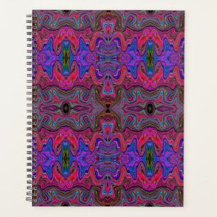 Welliges Blau und Regenbogen-Rot Trippy-Muster Planer