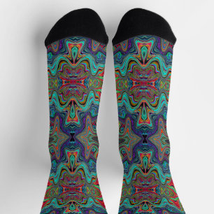 Welliges Meeresschaum Grün und Rotes Trippy-Muster Socken