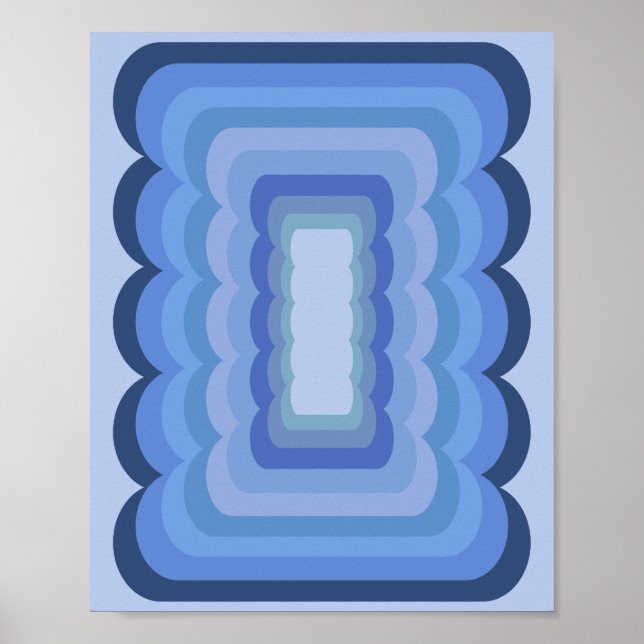Welliges Retro-Abstrakt Blau Poster (Vorne)