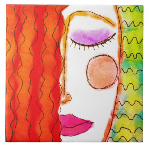 Welliges rotes Haar Abstrakte digitale Malerei  Fliese