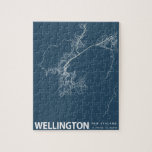 Wellington Minimalist City Map Line Art in Blue<br><div class="desc">Wellington,  New Zealand Minimalist City Map Line Art in Blue Puzzle</div>